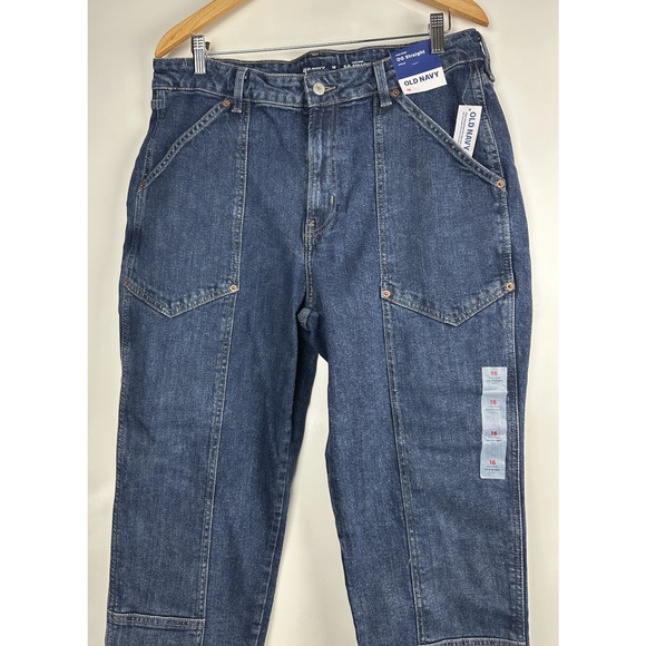 NWT Old Navy High-Waisted OG Straight Utility Jeans Blue Denim Plus Size 16 - Picture 3 of 12